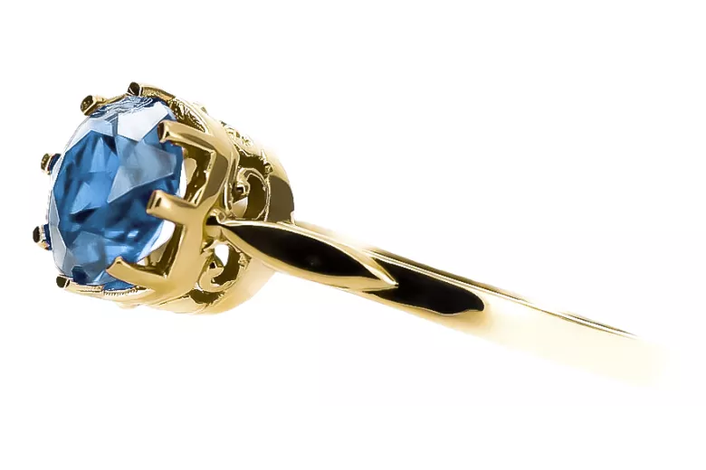 Аквамарин 14K Жовте золото Каблучка Вінтаж стиль vrc366y